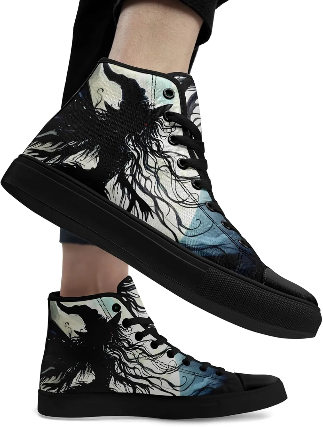 Womens Gothic High-Top Canvas Sneakers Punk Style Alternative Streetwear Canvas Shoes, Lace-Up Casual Skate Shoes for Men
