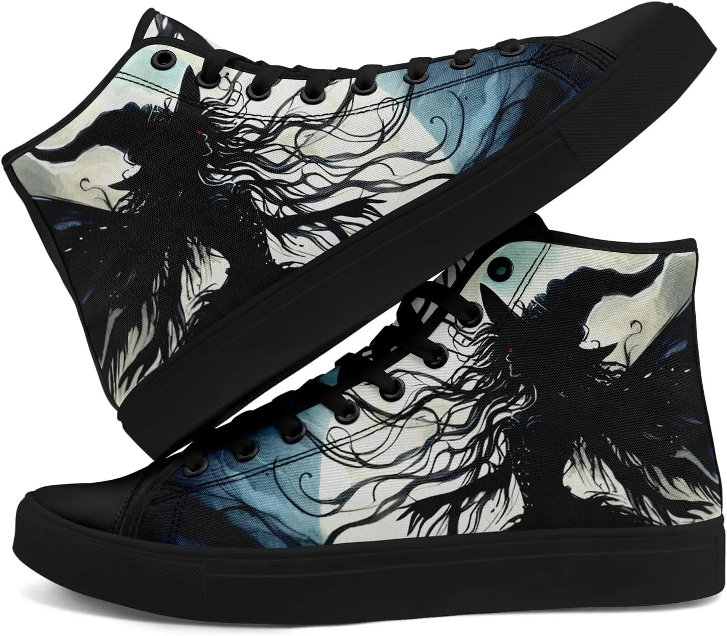 Womens Gothic High-Top Canvas Sneakers Punk Style Alternative Streetwear Canvas Shoes, Lace-Up Casual Skate Shoes for Men