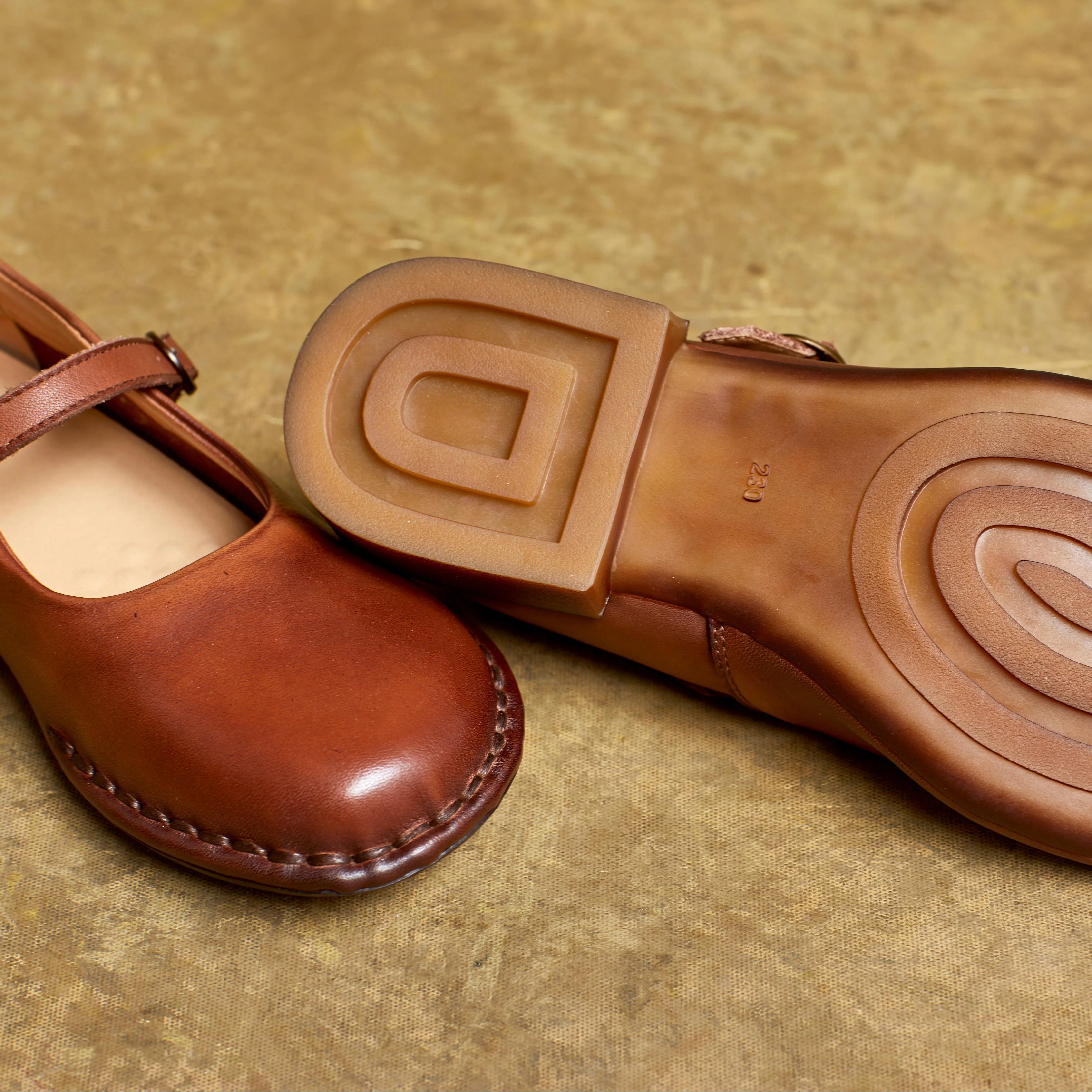 Women's Handmade Vintage Round Toe Leather Durable Ballet Mary Jane Shoes