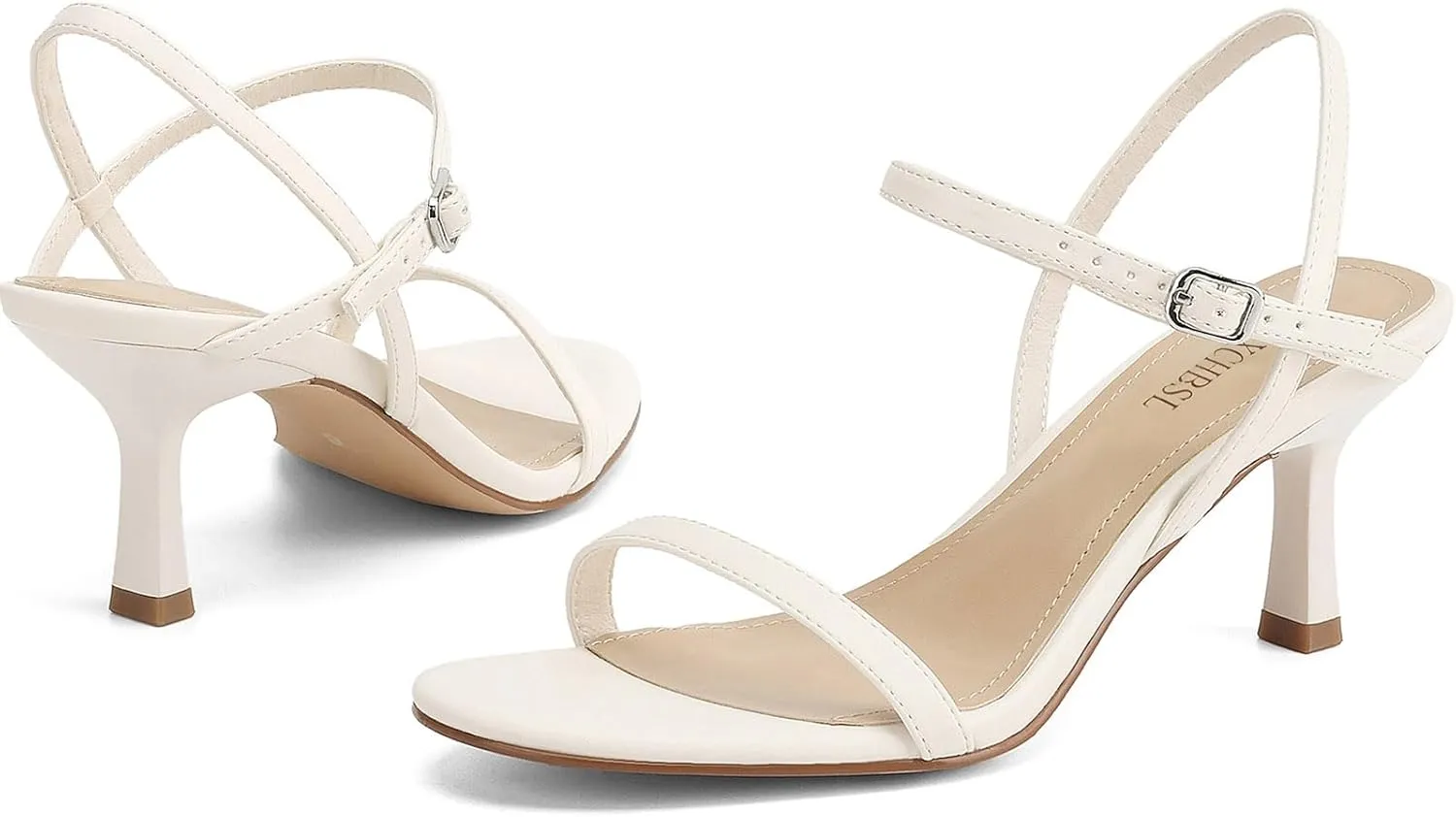 Women's Heels Round Open Toe Strappy Sandals Adjustable Ankle Strap Dress Shoes Kitten Heels for Party Wedding