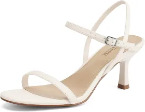 Women's Heels Round Open Toe Strappy Sandals Adjustable Ankle Strap Dress Shoes Kitten Heels for Party Wedding