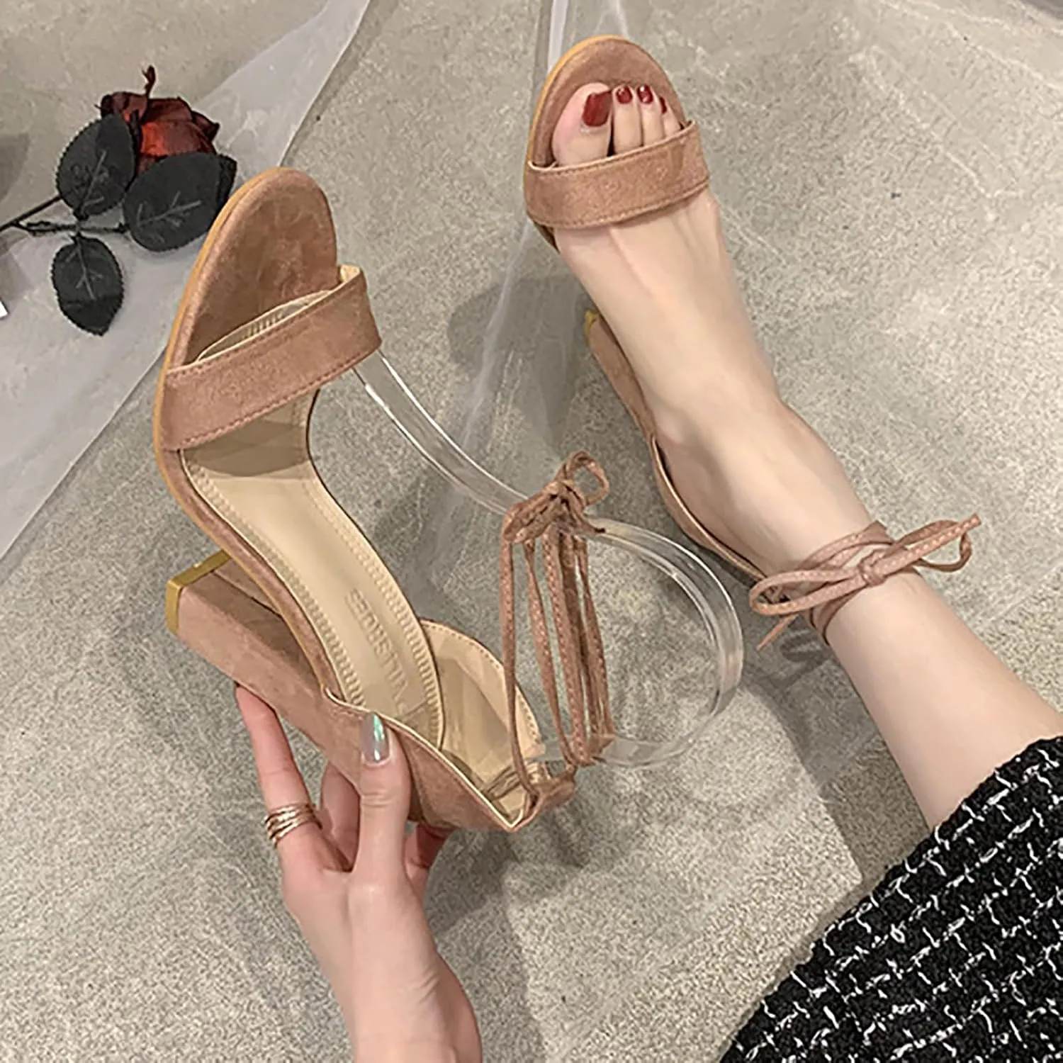 Women's Hi-Chunk High Heel Pump Sandals Open Toe Block Heeled Dress Ankle Strap Wedding Sandals