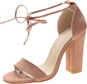 Women's Hi-Chunk High Heel Pump Sandals Open Toe Block Heeled Dress Ankle Strap Wedding Sandals