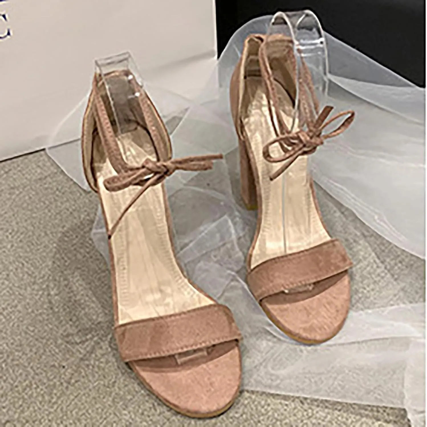 Women's Hi-Chunk High Heel Pump Sandals Open Toe Block Heeled Dress Ankle Strap Wedding Sandals