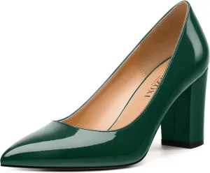 Womens High Heel Pumps, Pointed Toe Chunky Heel Pumps for Women, Daily Dress Shoes for Workplace 3.3"