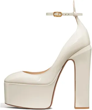 Women's High Heels Shoes Classic Platform Chunky Heels Elegant Round Toe Ankle Strap Pumps Perfect for Everyday Wear and Catwalk
