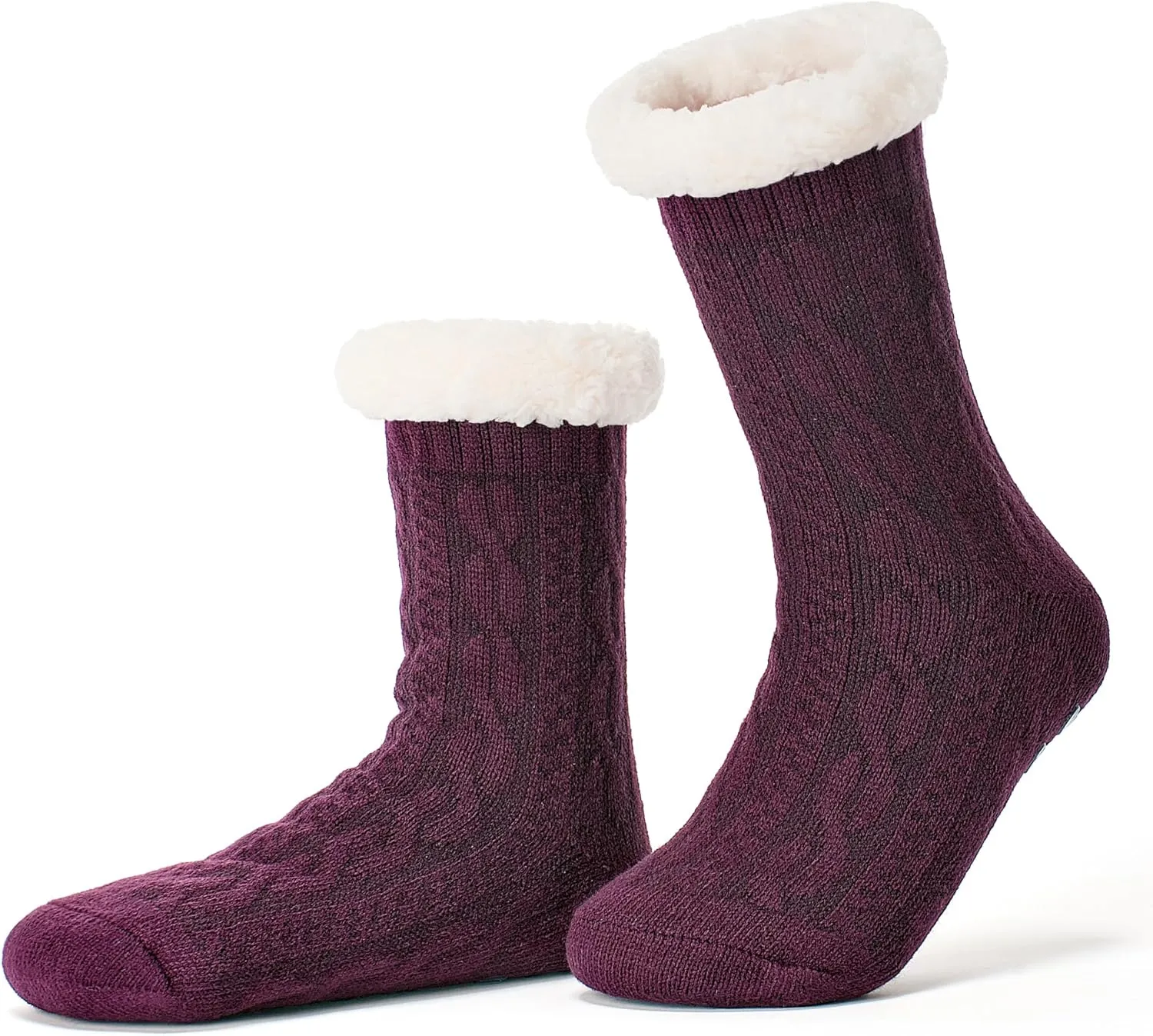 Women's Knit Slipper Socks with Non-slip Grippers, Warm Fuzzy Fluffy Sherpa Lined, Cozy Christmas Gifts