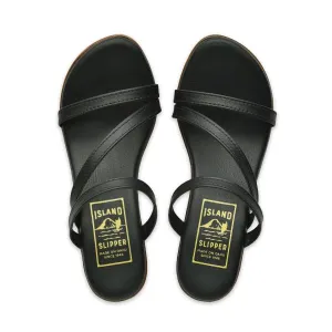Women's Leather Slide Wedge Sandal - Made in Hawaii by Island Slipper (T950-BLAC-5)