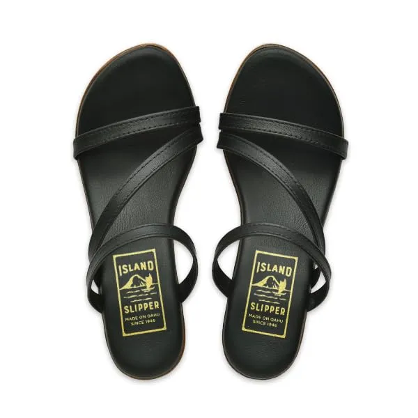 Women's Leather Slide Wedge Sandal - Made in Hawaii by Island Slipper (T950-BLAC-5)