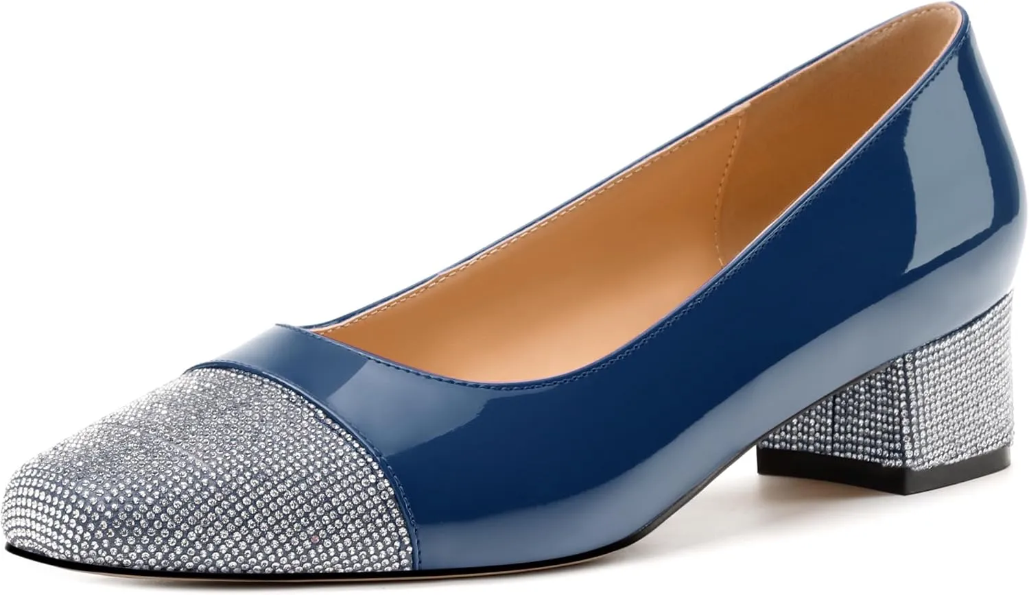 Womens Low Block Heel Pumps, Sqaure Toe Chunky Heel Pumps for Women, Color Blocking Office Daily Shoes