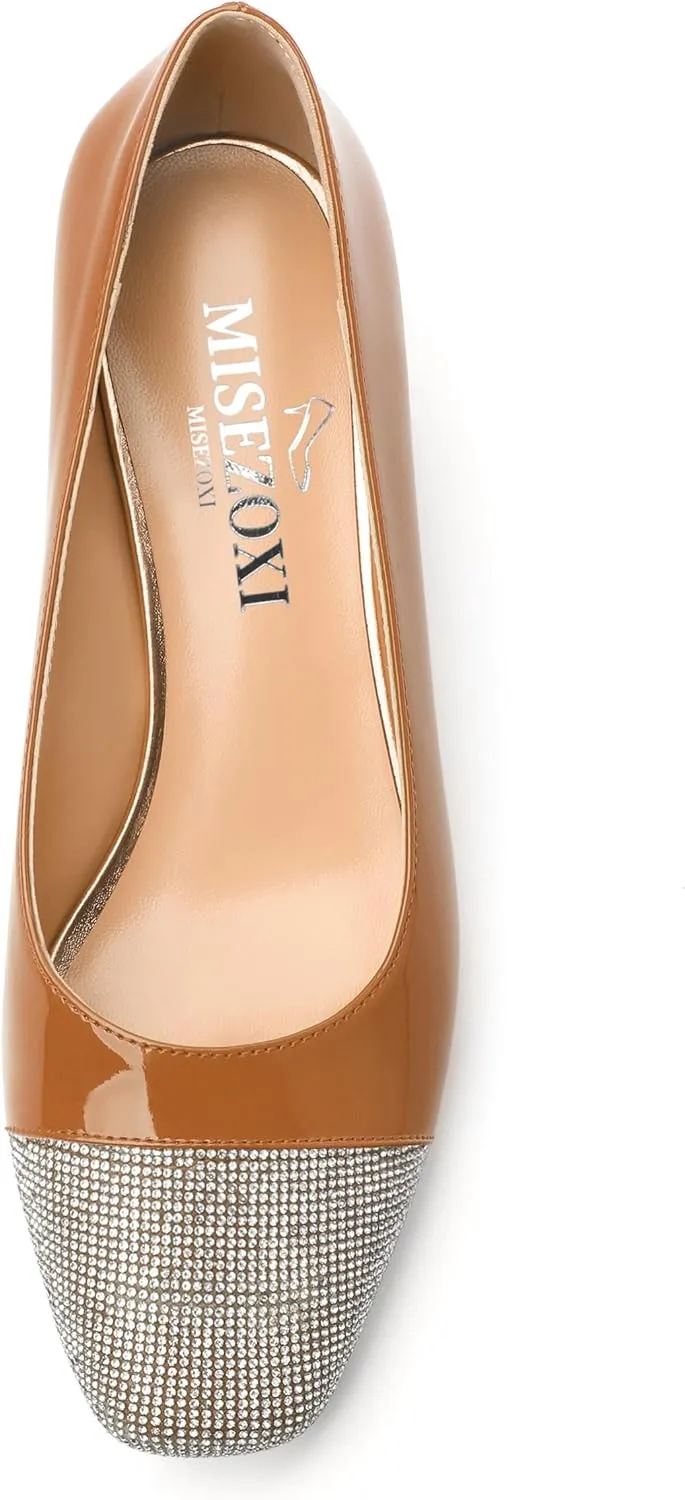 Womens Low Block Heel Pumps, Sqaure Toe Chunky Heel Pumps for Women, Color Blocking Office Daily Shoes