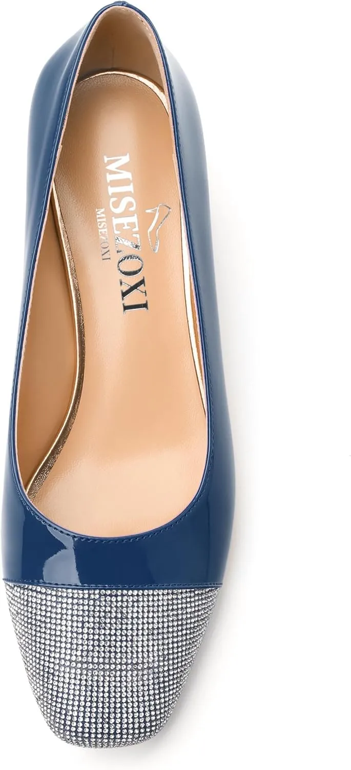 Womens Low Block Heel Pumps, Sqaure Toe Chunky Heel Pumps for Women, Color Blocking Office Daily Shoes