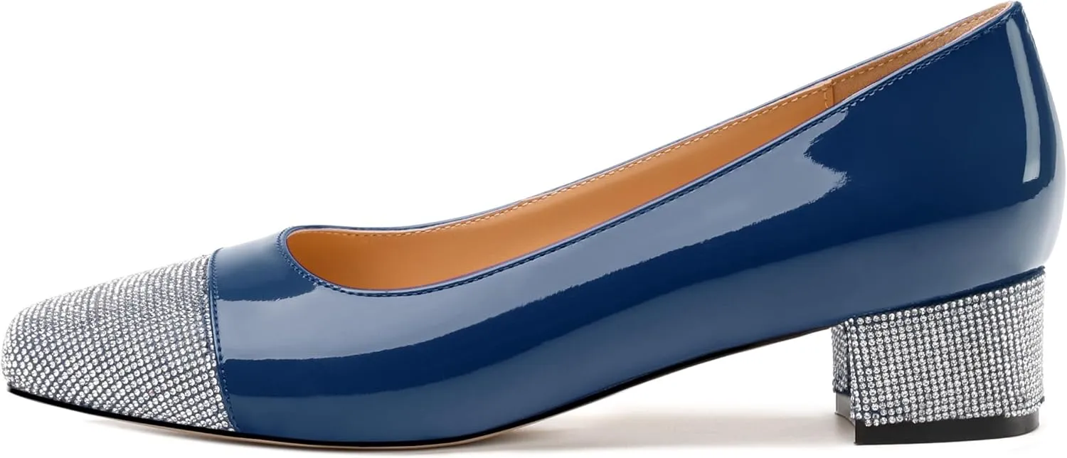 Womens Low Block Heel Pumps, Sqaure Toe Chunky Heel Pumps for Women, Color Blocking Office Daily Shoes