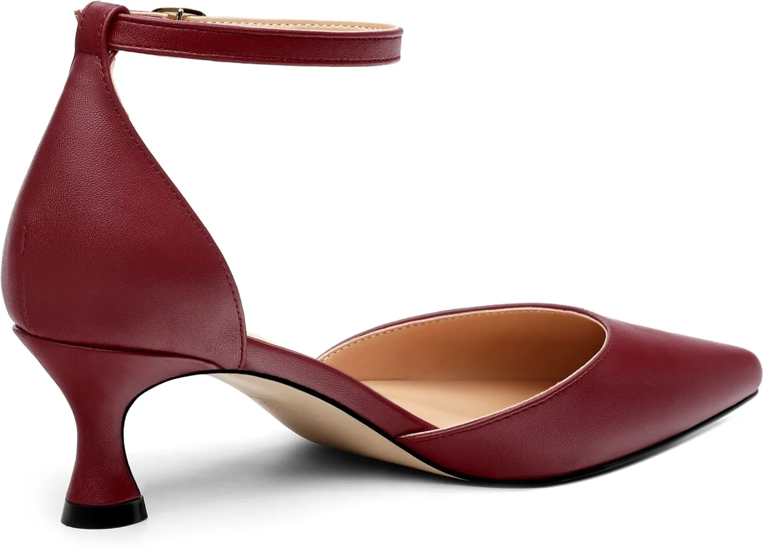Women's Low Kitten Heel Closed Pointed Toe Pumps Matte Ankle Strap Buckle Wedding Party Dress Shoes for Women 2 Inches