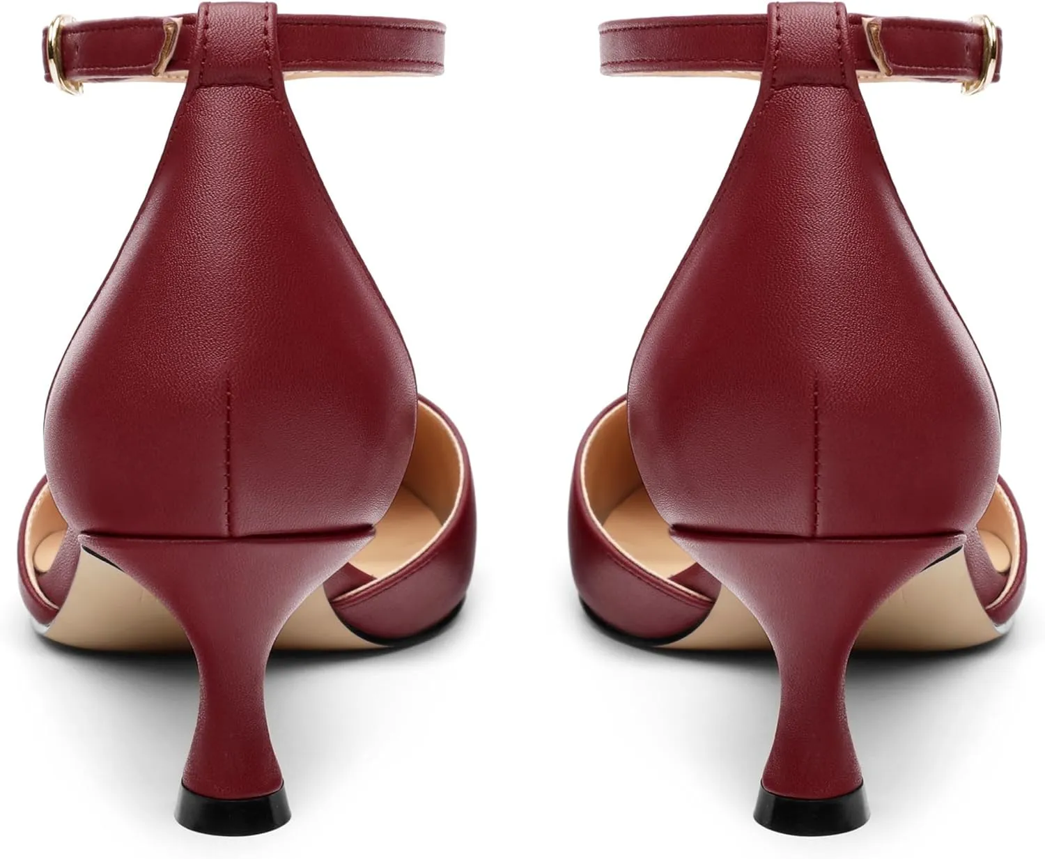 Women's Low Kitten Heel Closed Pointed Toe Pumps Matte Ankle Strap Buckle Wedding Party Dress Shoes for Women 2 Inches