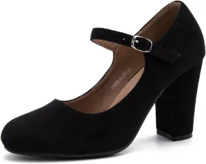 Women's Mary Jane Heels Closed Toe Chunky Heel Round Toe Block High Heel Pumps