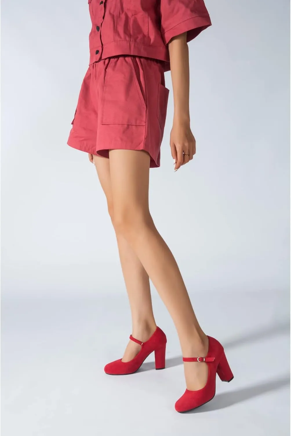 Women's Mary Jane Heels Closed Toe Chunky Heel Round Toe Block High Heel Pumps