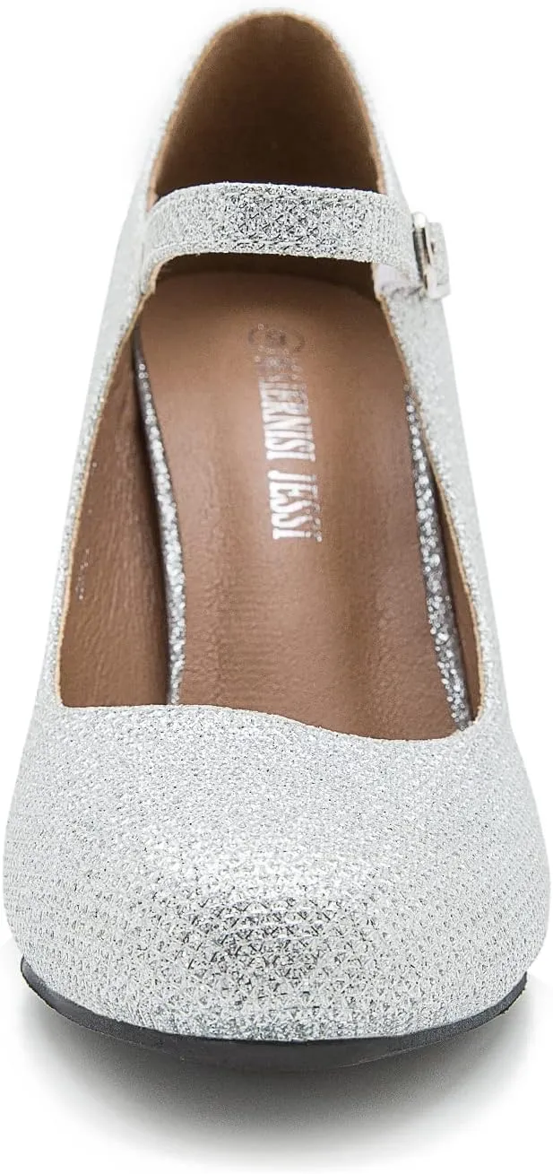 Women's Mary Jane Heels Closed Toe Chunky Heel Round Toe Block High Heel Pumps