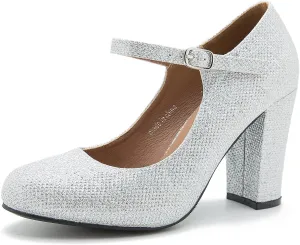 Women's Mary Jane Heels Closed Toe Chunky Heel Round Toe Block High Heel Pumps