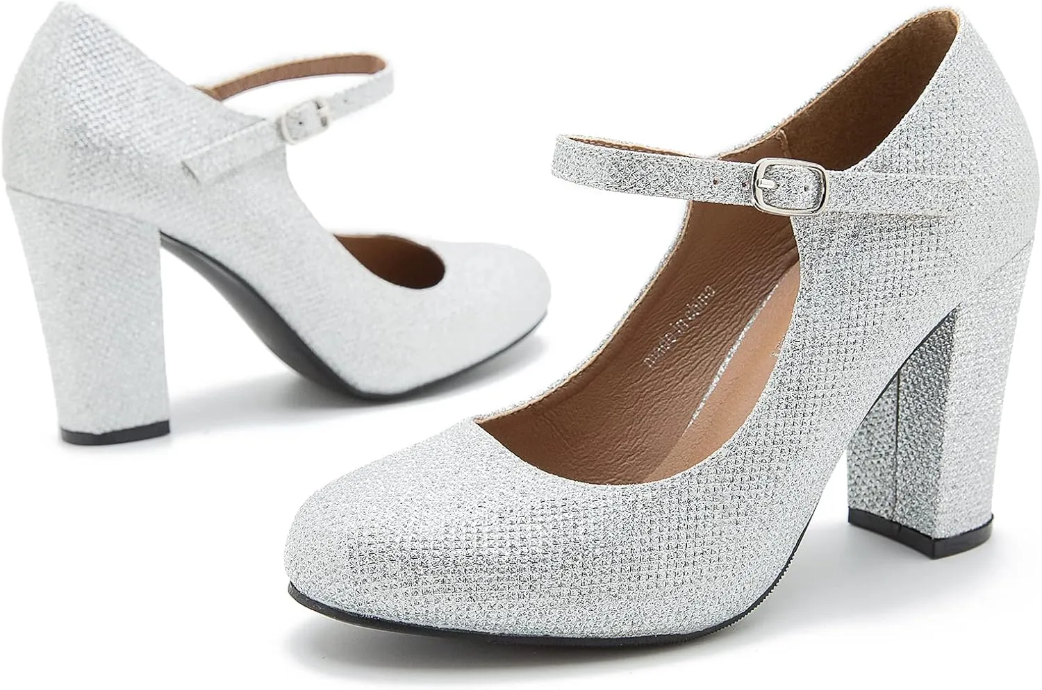 Women's Mary Jane Heels Closed Toe Chunky Heel Round Toe Block High Heel Pumps