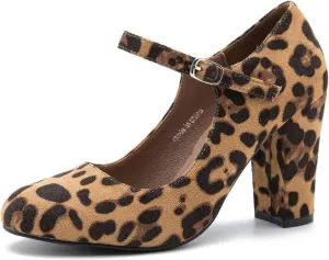 Women's Mary Jane Heels Closed Toe Chunky Heel Round Toe Block High Heel Pumps