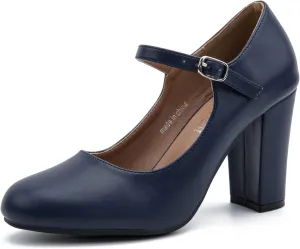 Women's Mary Jane Heels Closed Toe Chunky Heel Round Toe Block High Heel Pumps
