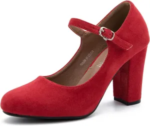 Women's Mary Jane Heels Closed Toe Chunky Heel Round Toe Block High Heel Pumps