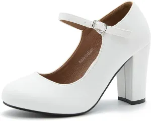 Women's Mary Jane Heels Closed Toe Chunky Heel Round Toe Block High Heel Pumps