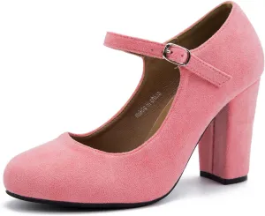 Women's Mary Jane Heels Closed Toe Chunky Heel Round Toe Block High Heel Pumps