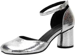Women's Mary Jane High Heels, Round-Toe Pumps with Chunky Block Heel, Ankle Strap Buckle, Split-Toe Pig Hoof Design