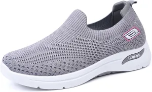Womens Orthopedic Sneakers Slip On Arch Support Walking Shoes Comfortable Soft Sole Non Slip Low Top Tennis Shoes Mesh Breathable Lightweight Casual Sneakers