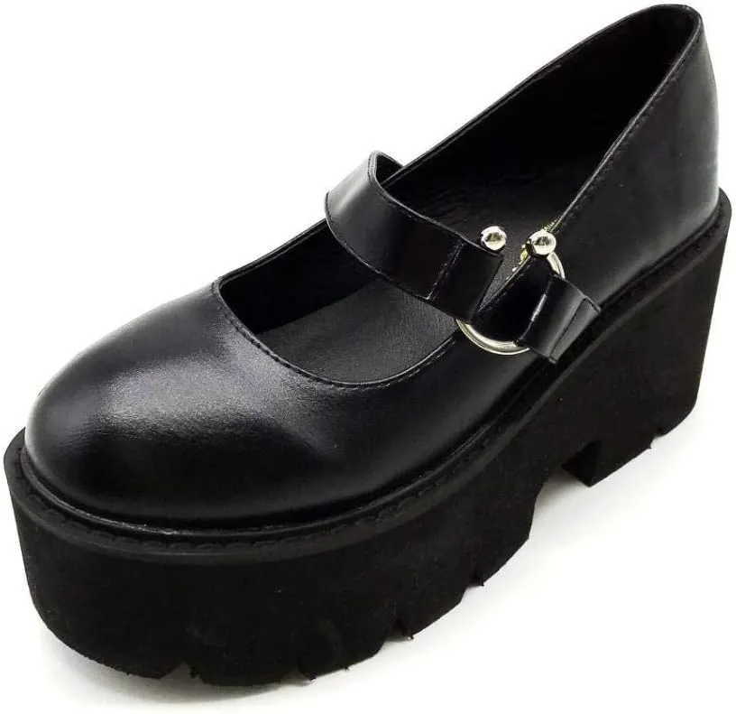 Women's Platform Mary Jane Shoes Vintage Round Toe Buckle Strap Casual Slip-on Walking Shoes