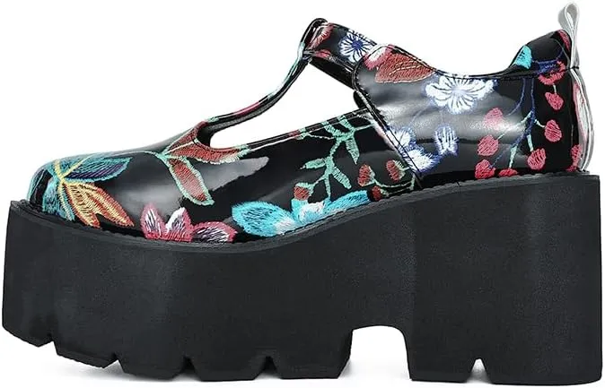 Women's Platform Mary Jane Shoes Vintage Round Toe Buckle Strap Casual Slip-on Walking Shoes