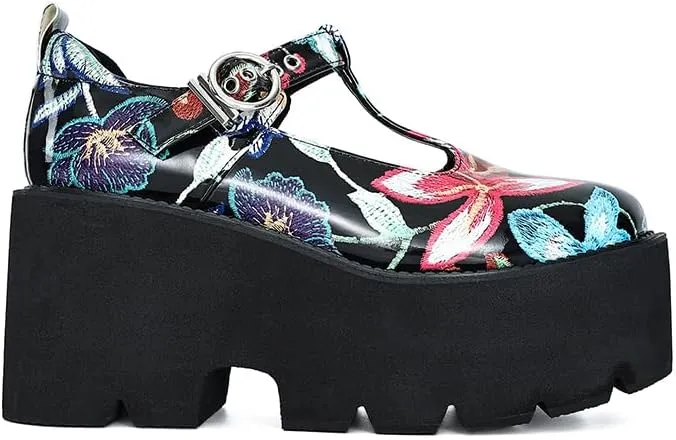 Women's Platform Mary Jane Shoes Vintage Round Toe Buckle Strap Casual Slip-on Walking Shoes