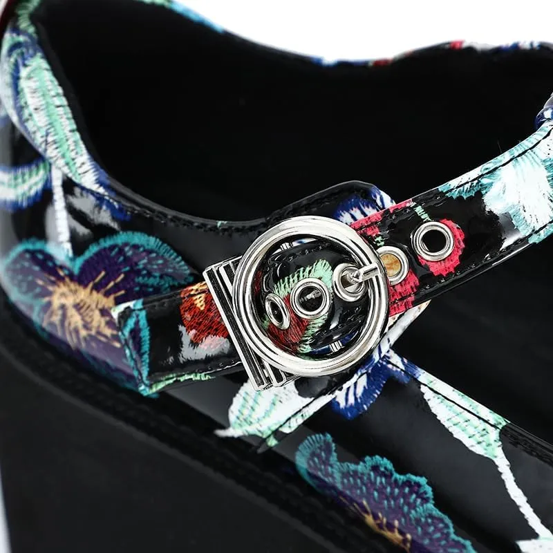 Women's Platform Mary Jane Shoes Vintage Round Toe Buckle Strap Casual Slip-on Walking Shoes
