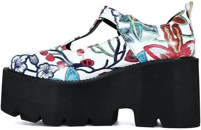 Women's Platform Mary Jane Shoes Vintage Round Toe Buckle Strap Casual Slip-on Walking Shoes