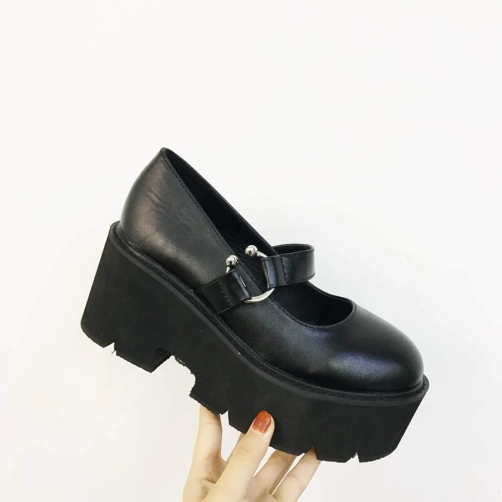 Women's Platform Mary Jane Shoes Vintage Round Toe Buckle Strap Casual Slip-on Walking Shoes