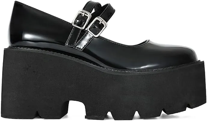 Women's Platform Mary Jane Shoes Vintage Round Toe Buckle Strap Casual Slip-on Walking Shoes