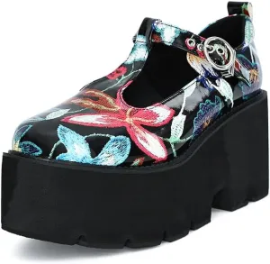 Women's Platform Mary Jane Shoes Vintage Round Toe Buckle Strap Casual Slip-on Walking Shoes