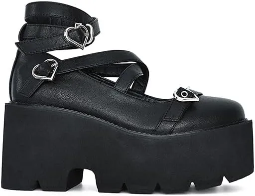 Women's Platform Mary Jane Shoes Vintage Round Toe Buckle Strap Casual Slip-on Walking Shoes