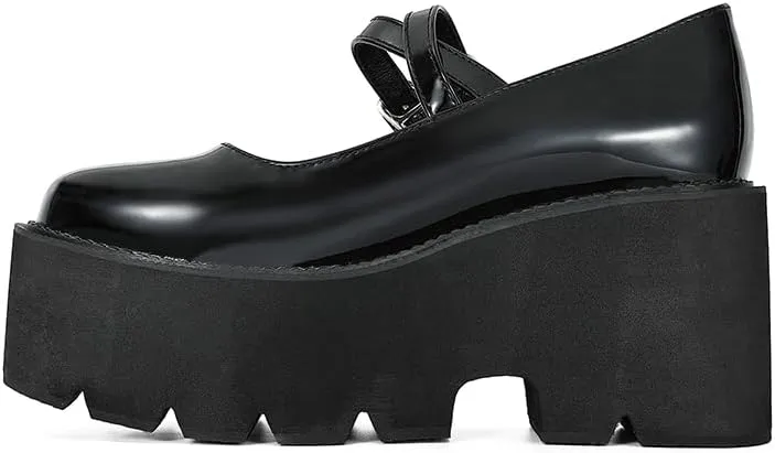 Women's Platform Mary Jane Shoes Vintage Round Toe Buckle Strap Casual Slip-on Walking Shoes