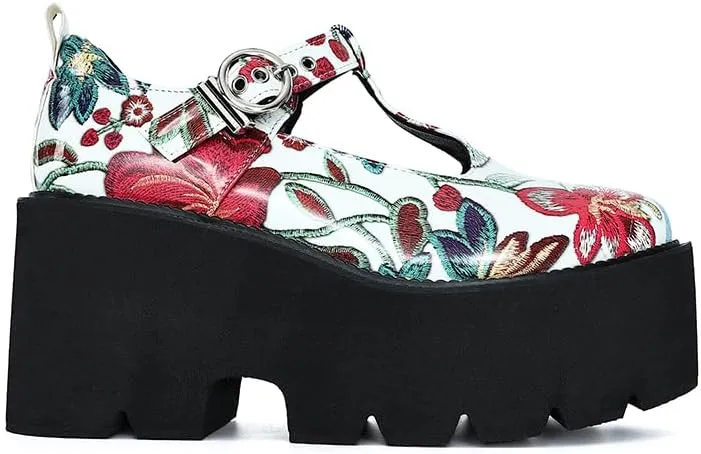 Women's Platform Mary Jane Shoes Vintage Round Toe Buckle Strap Casual Slip-on Walking Shoes