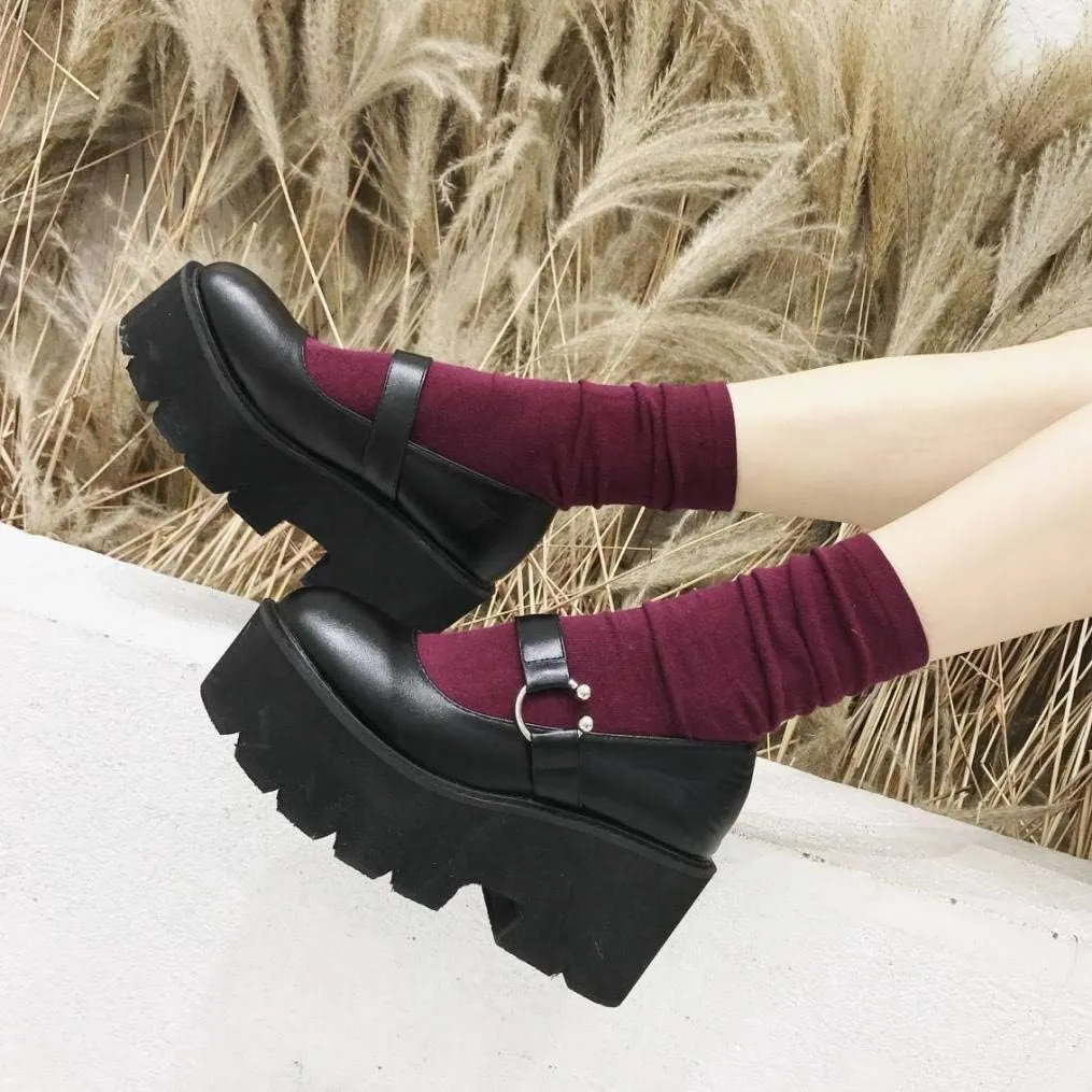 Women's Platform Mary Jane Shoes Vintage Round Toe Buckle Strap Casual Slip-on Walking Shoes