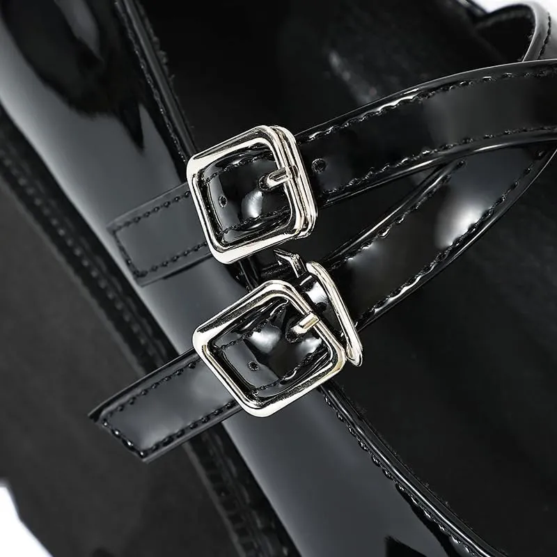 Women's Platform Mary Jane Shoes Vintage Round Toe Buckle Strap Casual Slip-on Walking Shoes