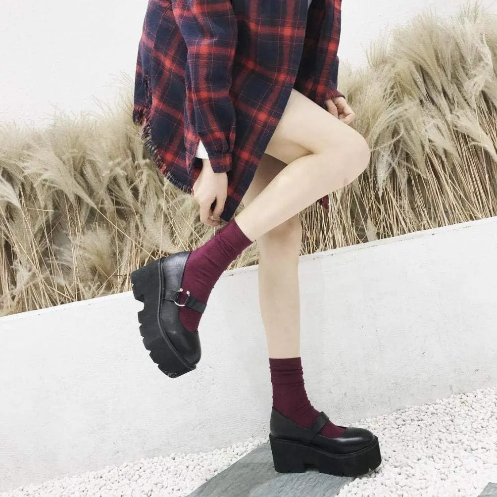 Women's Platform Mary Jane Shoes Vintage Round Toe Buckle Strap Casual Slip-on Walking Shoes