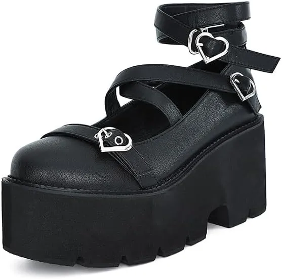 Women's Platform Mary Jane Shoes Vintage Round Toe Buckle Strap Casual Slip-on Walking Shoes