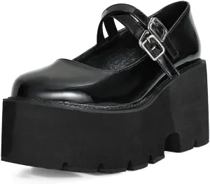 Women's Platform Mary Jane Shoes Vintage Round Toe Buckle Strap Casual Slip-on Walking Shoes