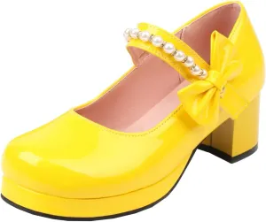 Women's Platform Mary Janes Chunky High Heel Kawaii Ankle Strap Patent Pumps Closed Round Toe Cute Bow Party Dress Goth Shoes