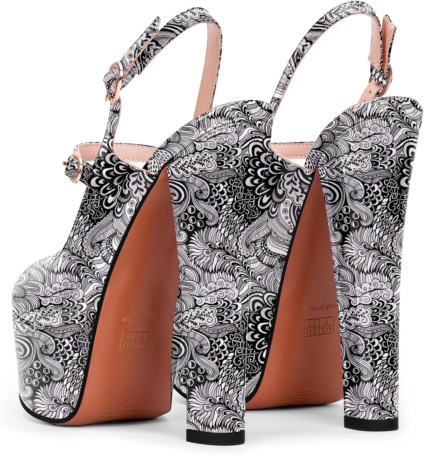 Women's Platform Sexy Chunky High Heel Slingbacks Pumps Round Toe Ankle Strap Party Dress Shoes