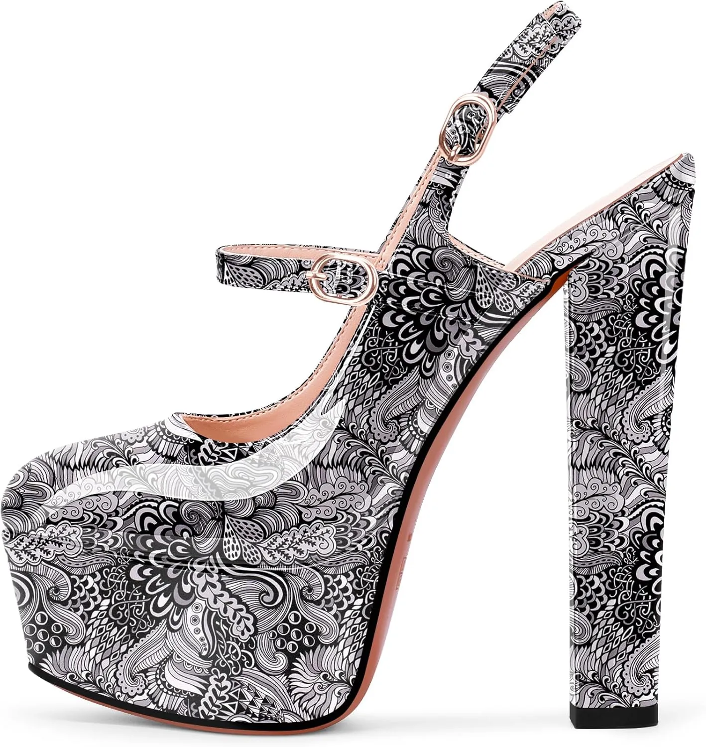 Women's Platform Sexy Chunky High Heel Slingbacks Pumps Round Toe Ankle Strap Party Dress Shoes